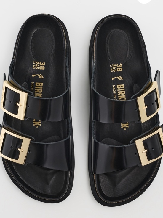 Birkenstock Shoes - Birkenstock Women's Black Arizona Sandals with Gold Buckles